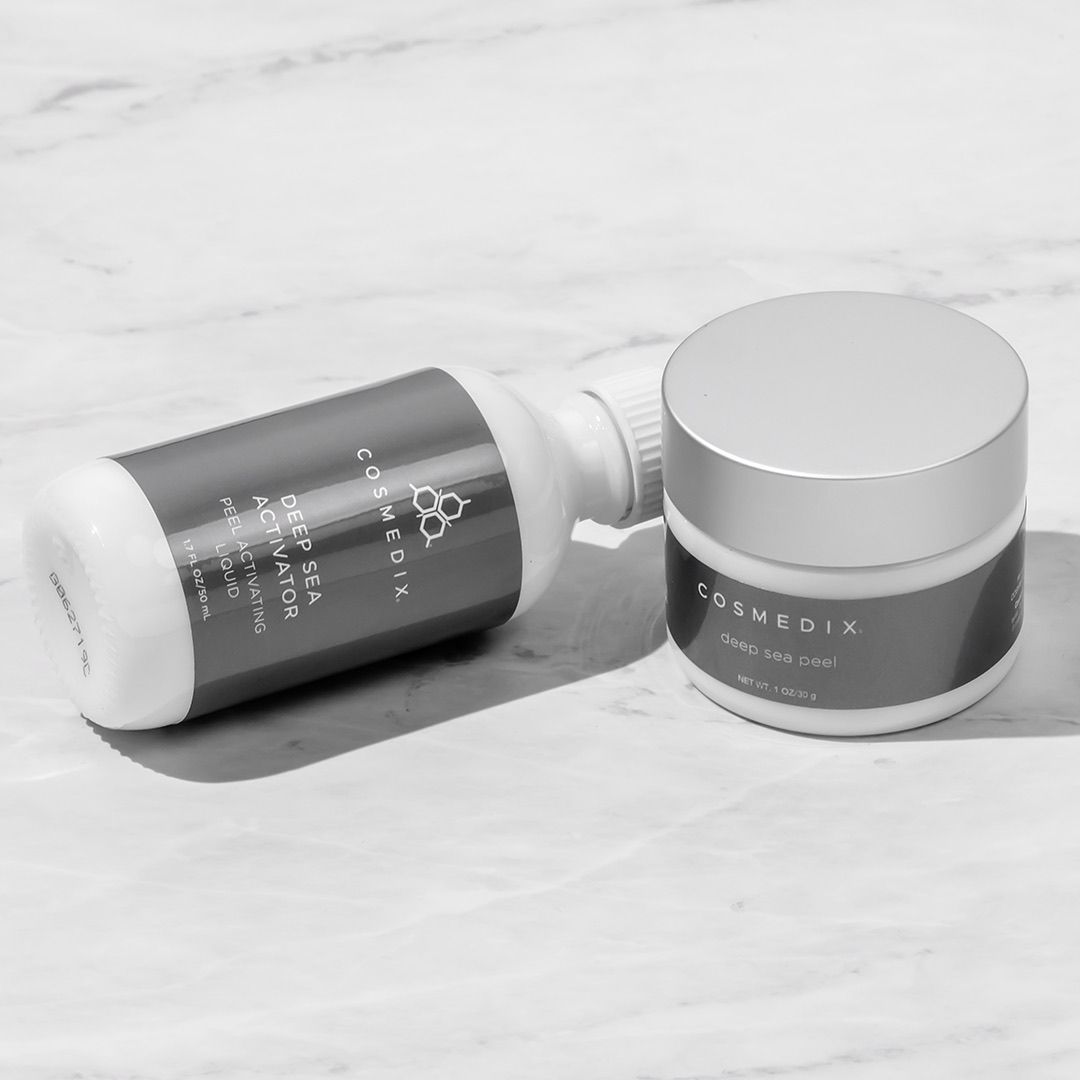 COSMEDIX Deep Sea peel and activator on marble