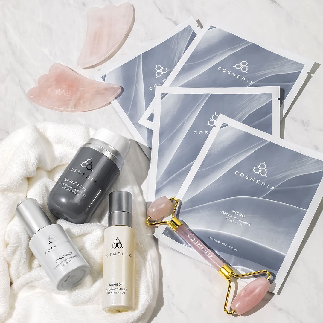 Rose quartz gua sha, facial roller and sheet masks
